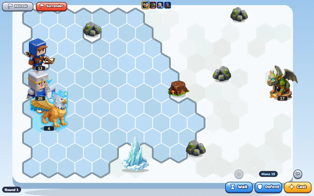 A tactical battle on a hex grid in the snow